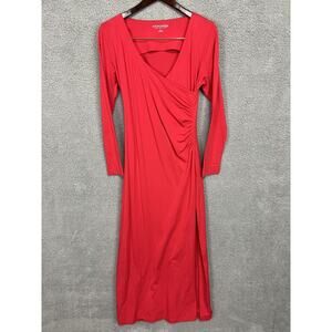 Soft Surroundings Dress Women’s XS Red Faux Wrap Maxi Stretch V Neck Long Sleeve